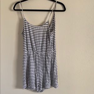 Black and white striped sleep romper